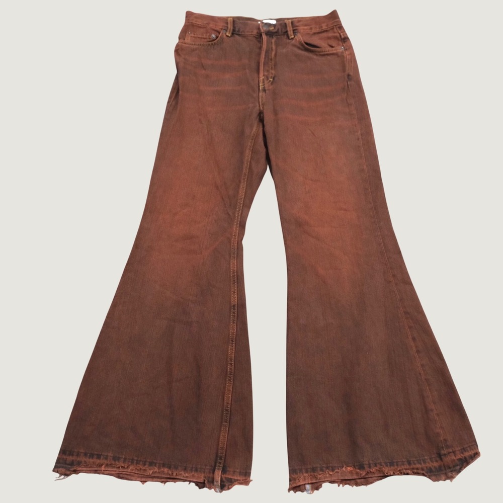 Weekday Grove Co-ord Baggy Low Loose Flared Jeans Women Brown Raw Hem Grunge 27